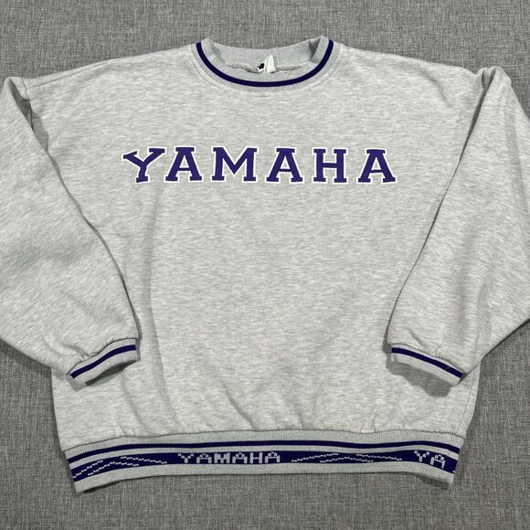 Vintage Yamaha Sweater Size Large Crewneck Spellout Motocross Boxy 80s Gray